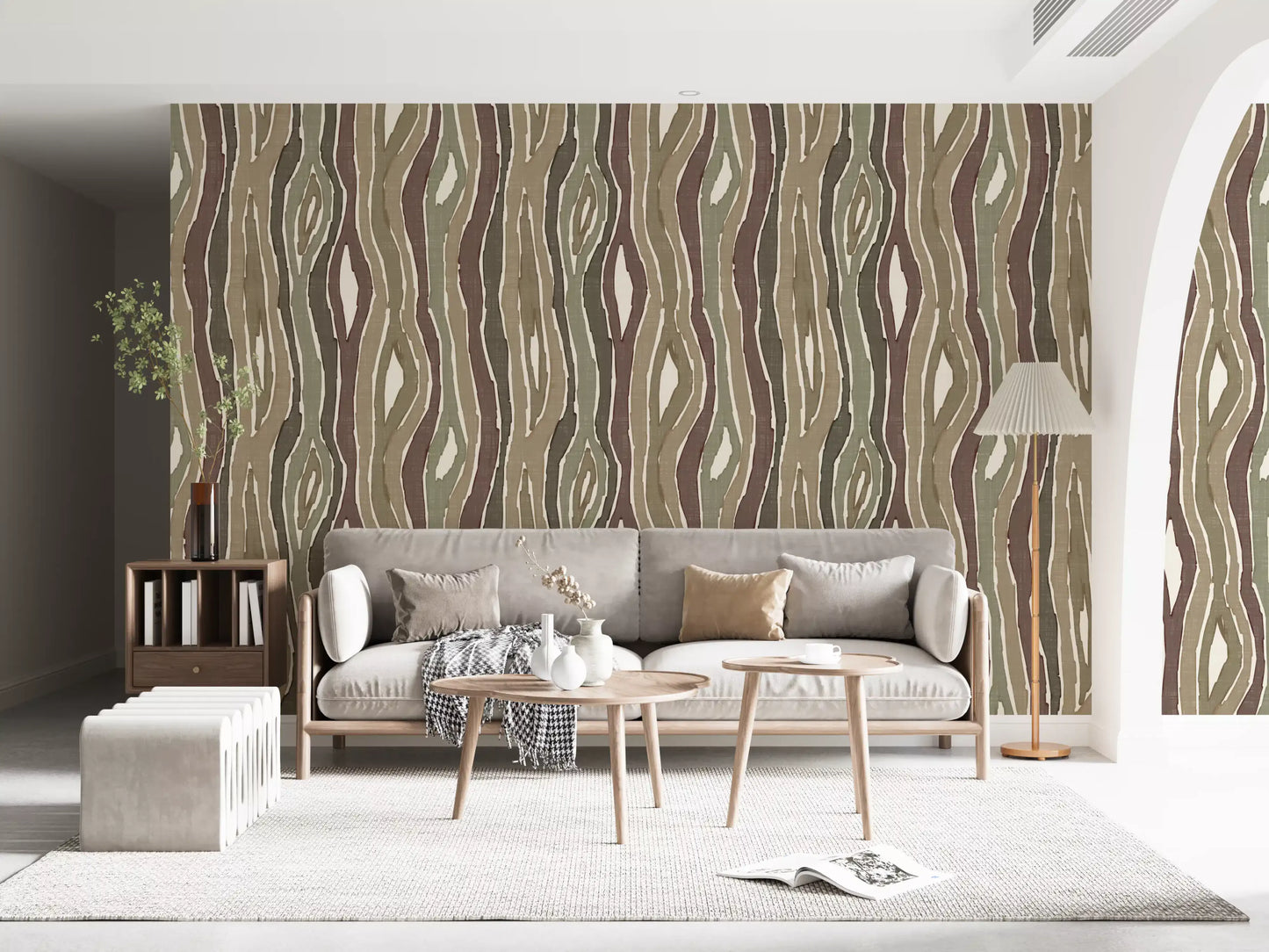 Organic Wavy Woodgrain Vertical Stripes - Earthy Sage Wallpaper⁠