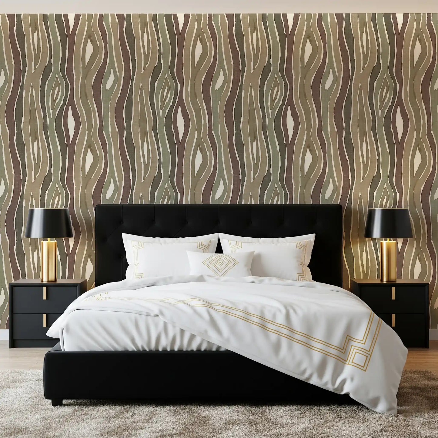 Organic Wavy Woodgrain Vertical Stripes - Earthy Sage Wallpaper⁠