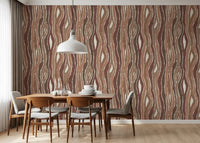 Organic Wavy Woodgrain Vertical Stripes - Earthy Clay Wallpaper⁠