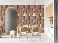 Organic Wavy Woodgrain Vertical Stripes - Earthy Clay Wallpaper⁠