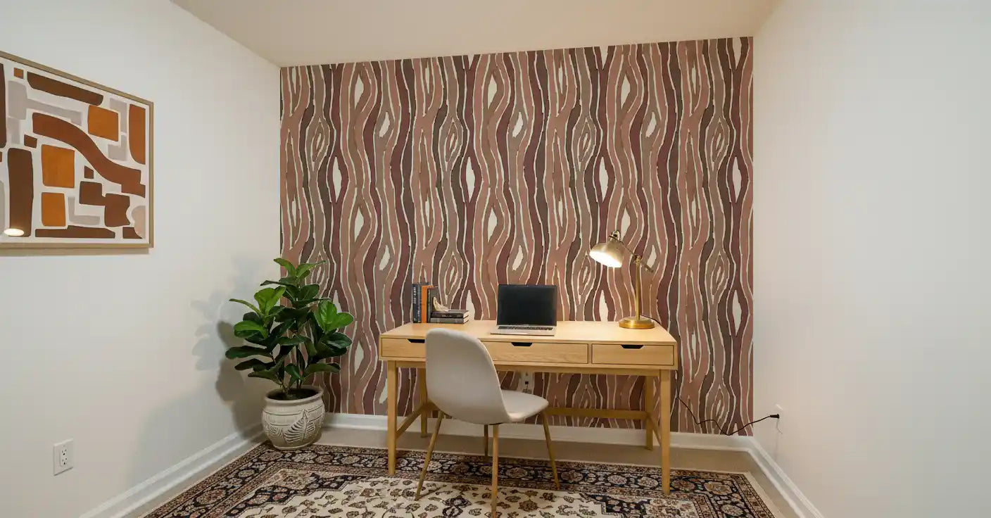 Organic Wavy Woodgrain Vertical Stripes - Earthy Clay Wallpaper⁠