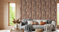 Organic Wavy Woodgrain Vertical Stripes - Earthy Clay Wallpaper⁠