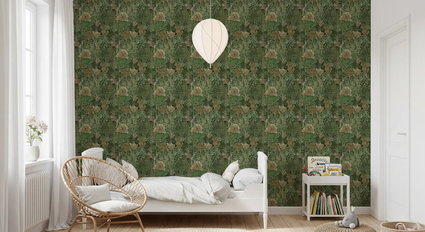 Enchanted Botanical Jungle and Hidden Panthers Wallpaper⁠