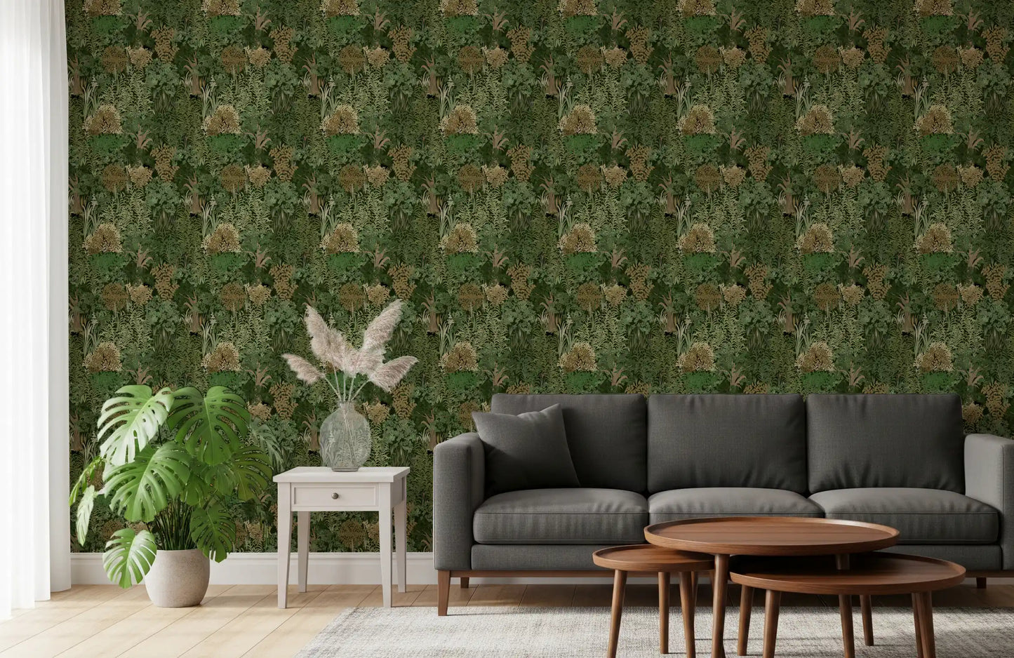 Enchanted Botanical Jungle and Hidden Panthers Wallpaper⁠