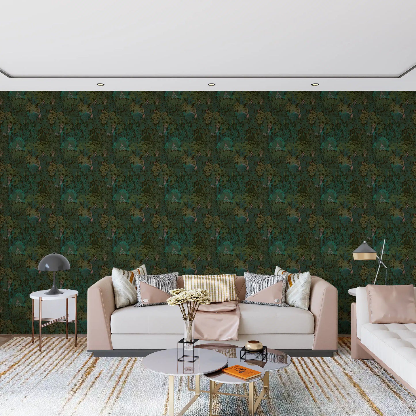 Enchanted Forest Walk: Deep Green Botanical Wallpaper⁠