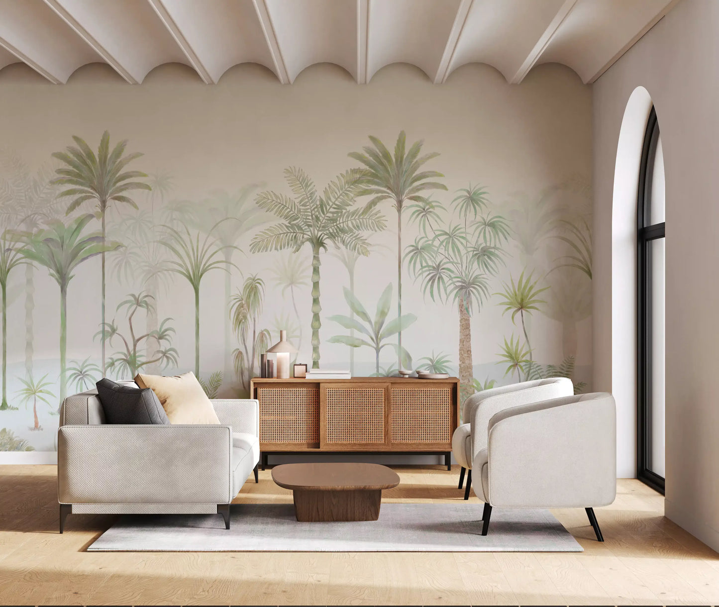 Whispering Palms Watercolor Jungle Mural Wall Mural
