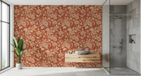Terracotta Chrysanthemum Vintage Floral Wallpaper Wallpaper⁠