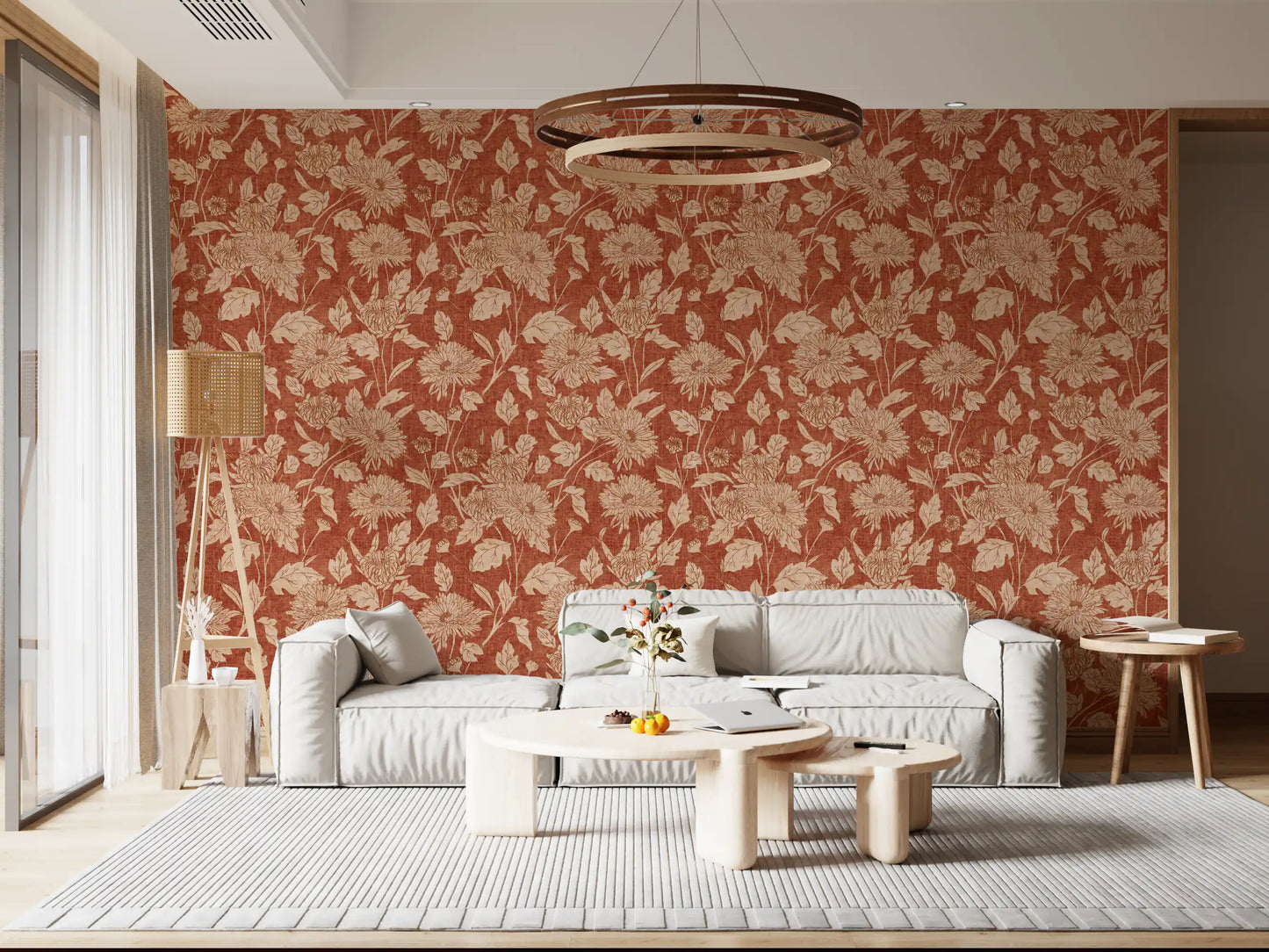Terracotta Chrysanthemum Vintage Floral Wallpaper Wallpaper⁠