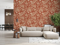 Terracotta Chrysanthemum Vintage Floral Wallpaper Wallpaper⁠