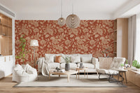 Terracotta Chrysanthemum Vintage Floral Wallpaper Wallpaper⁠