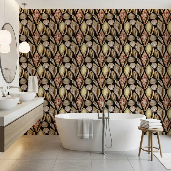 Bathroom feature in a moody vintage seashells wallpaper on dark ground GD10729
