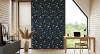 Elegant White Blooms on Indigo Linen Wallpaper⁠