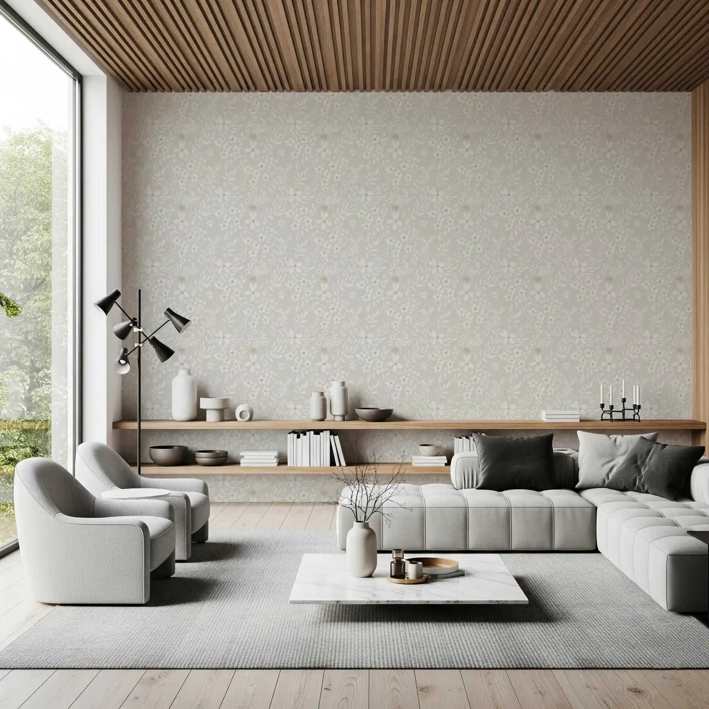 Delicate Meadow Silhouette Neutral Wallpaper Wallpaper⁠