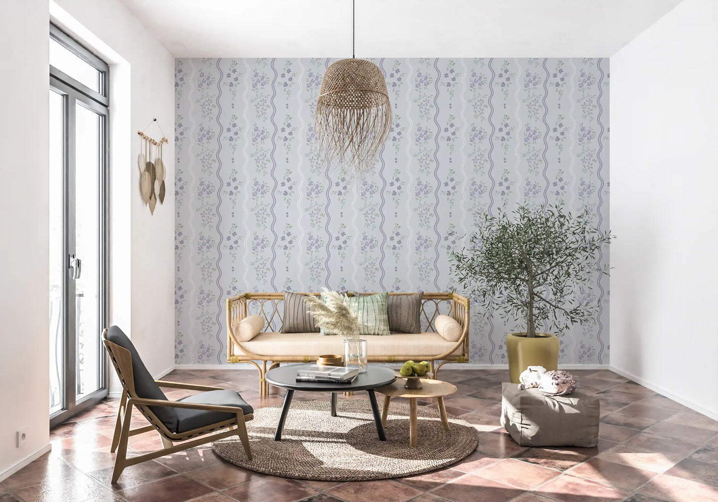 Vintage Lavender Trails Floral Wallpaper Wallpaper⁠