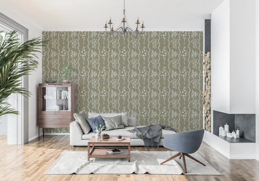 Olive Meadow Wavy Stripe Wallpaper⁠