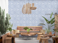 Soft Blue Dainty Floral and Wavy Stripe Wallpaper Wallpaper⁠
