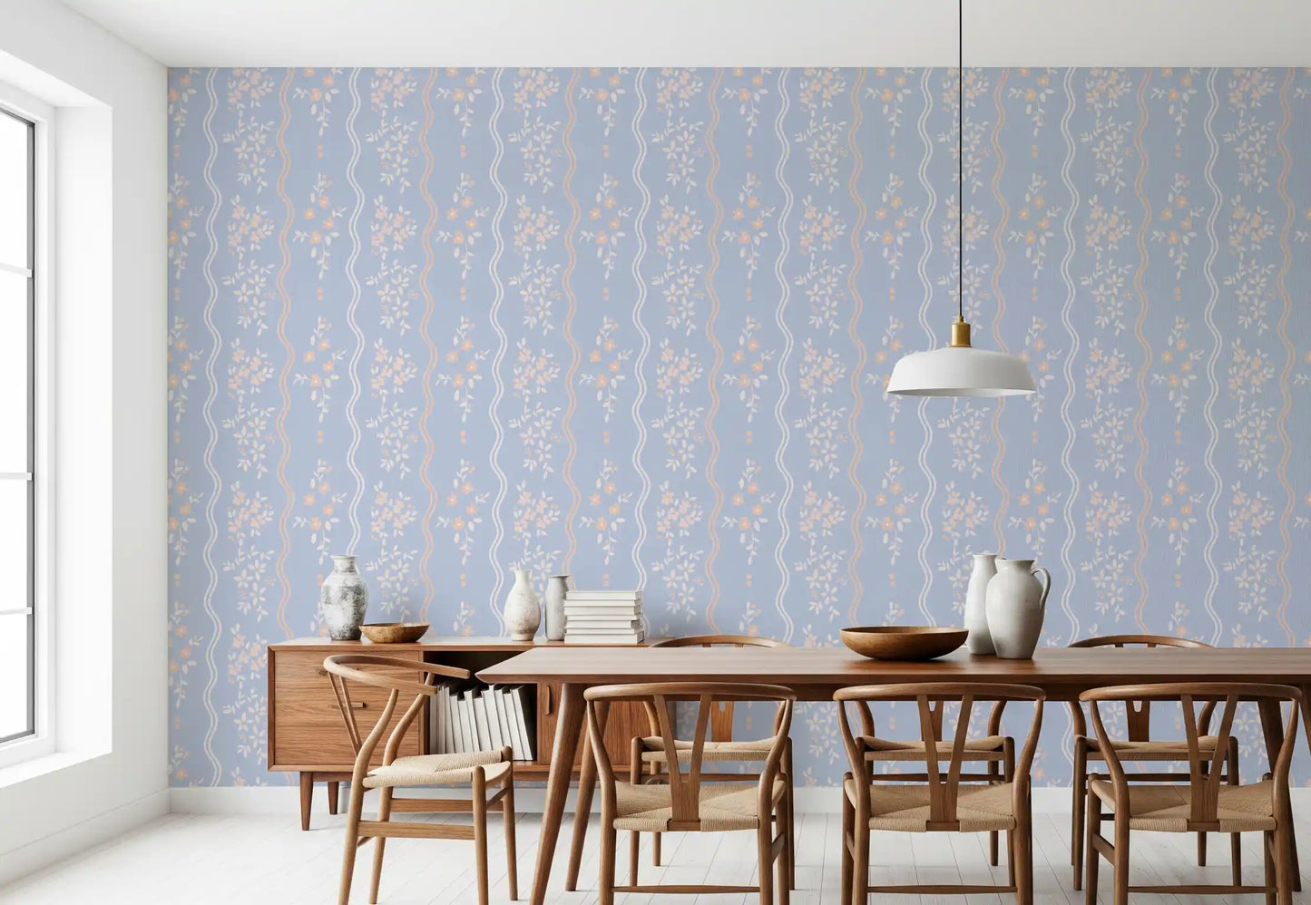 Wavy Stripe and Dainty Wildflower Wallpaper Wallpaper⁠