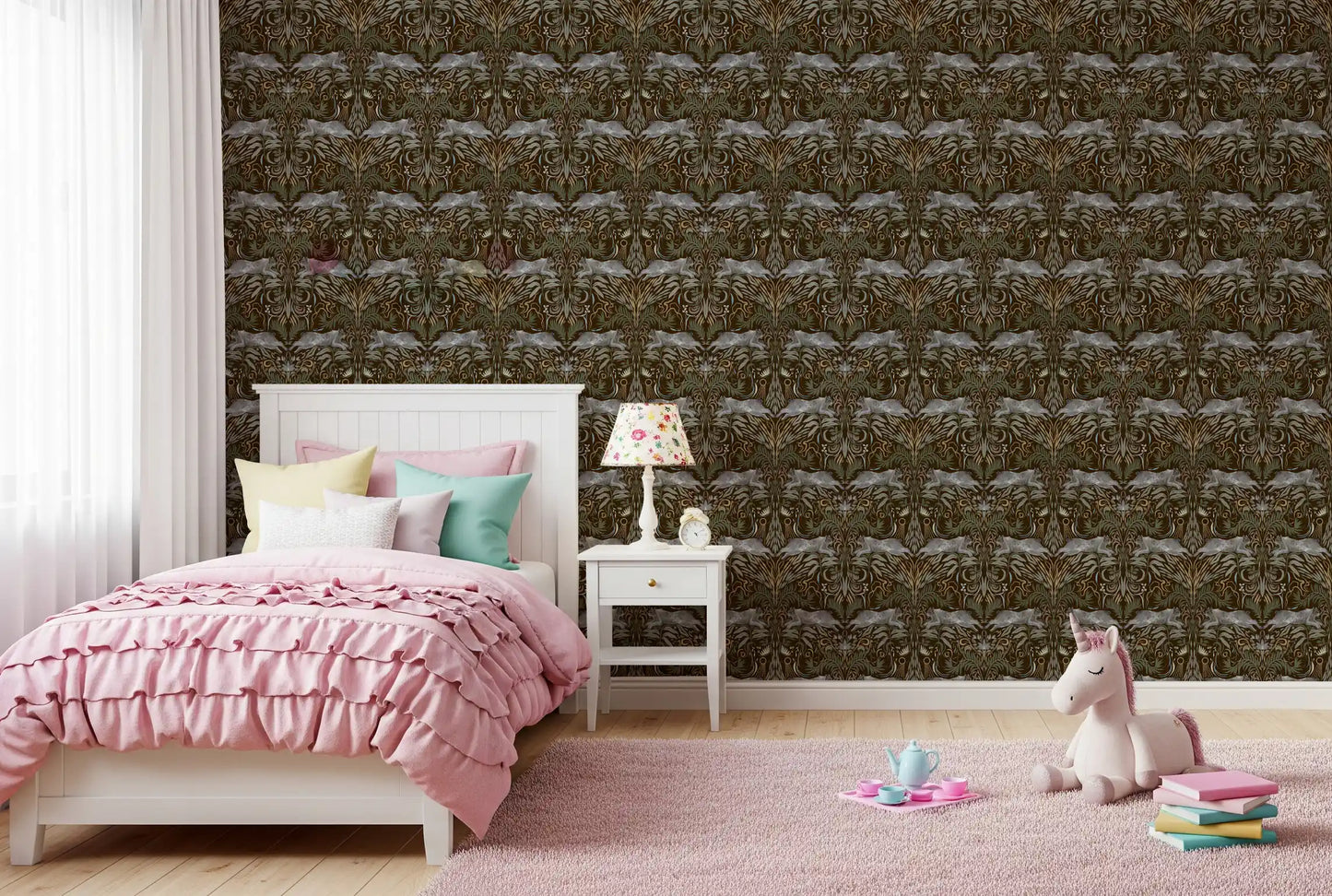 Enchanted Forest Lynx Tapestry Wallpaper Wallpaper⁠