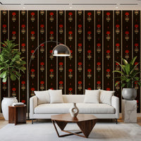 Crimson Folk Art Floral Stripe Wallpaper Wallpaper⁠