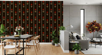 Crimson Folk Art Floral Stripe Wallpaper Wallpaper⁠