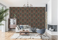 Crimson Folk Art Floral Stripe Wallpaper Wallpaper⁠