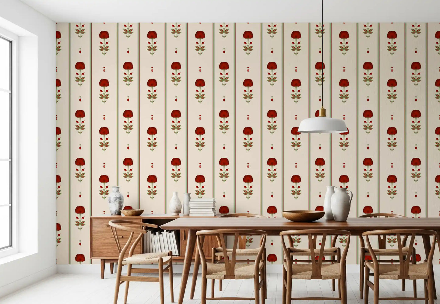 Vintage Heritage Red Floral Stripe Wallpaper Wallpaper⁠