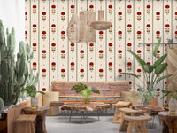 Vintage Heritage Red Floral Stripe Wallpaper Wallpaper⁠