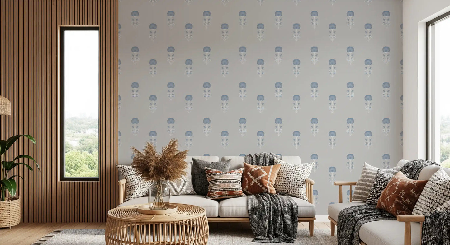 Blue Blossom Indian Block Print Wallpaper Wallpaper⁠