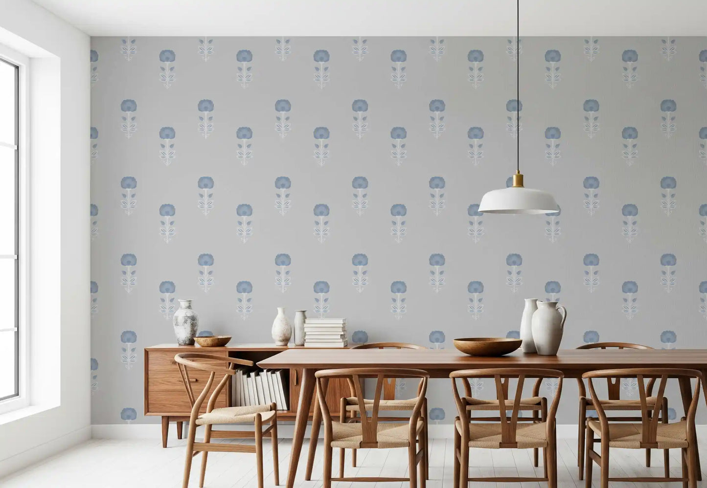 Blue Blossom Indian Block Print Wallpaper Wallpaper⁠
