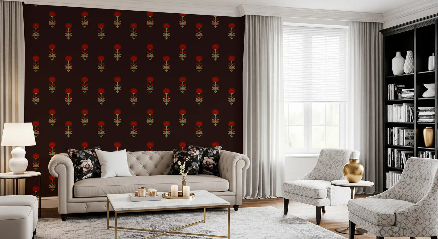 Crimson Mughal Blooms Wallpaper Wallpaper⁠