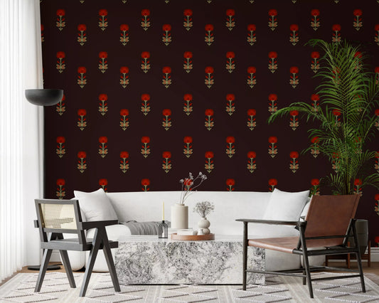 Crimson Mughal Blooms Wallpaper Wallpaper⁠