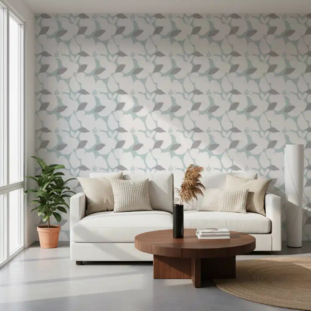 Pale Blue Pastel Bloom Floral Wallpaper Wallpaper⁠