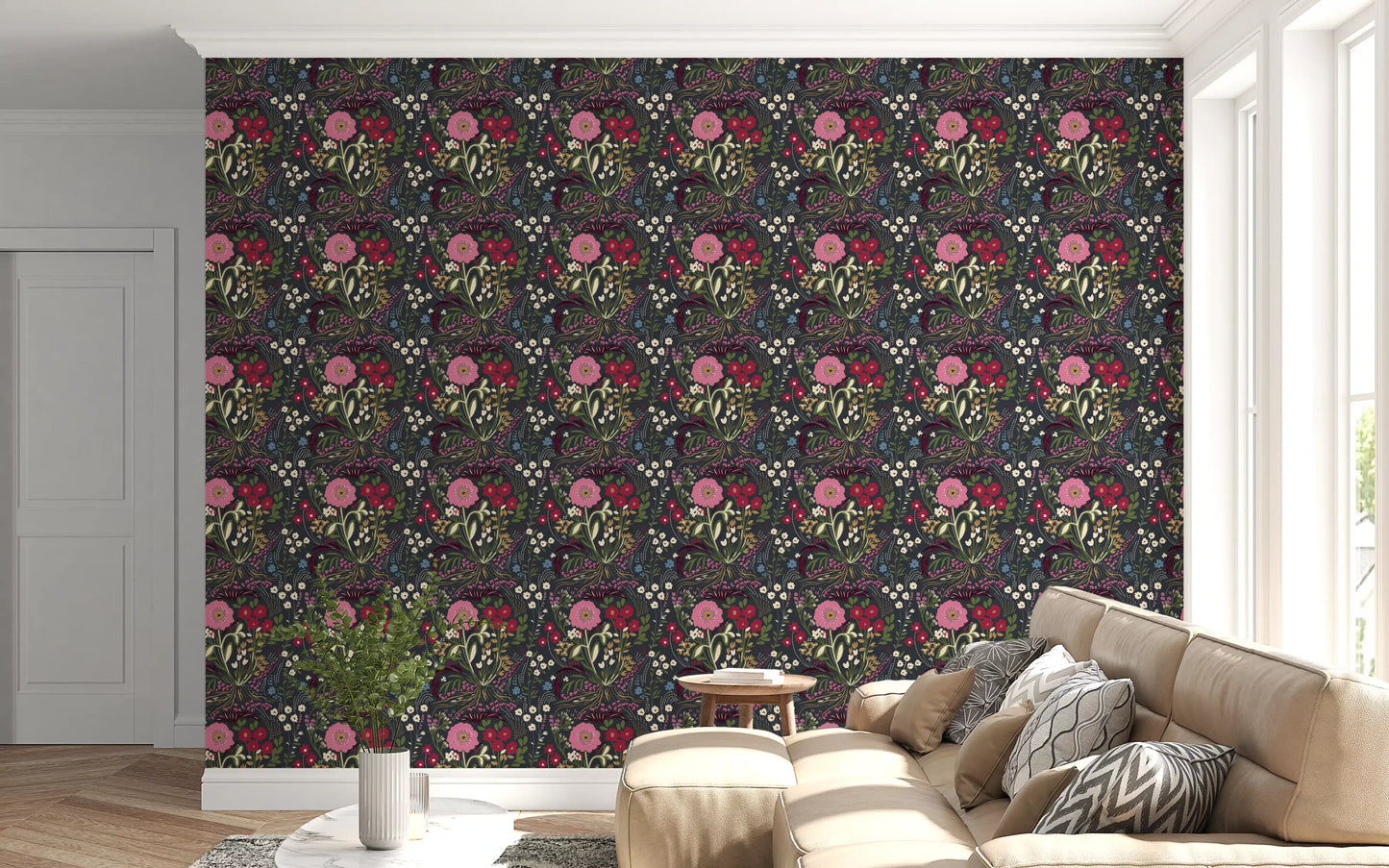 Enchanted Midnight Folk Floral Wallpaper Wallpaper⁠