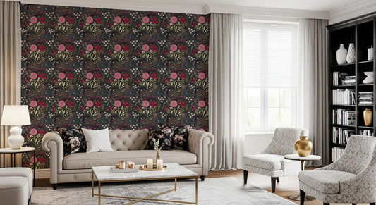 Enchanted Midnight Folk Floral Wallpaper Wallpaper⁠