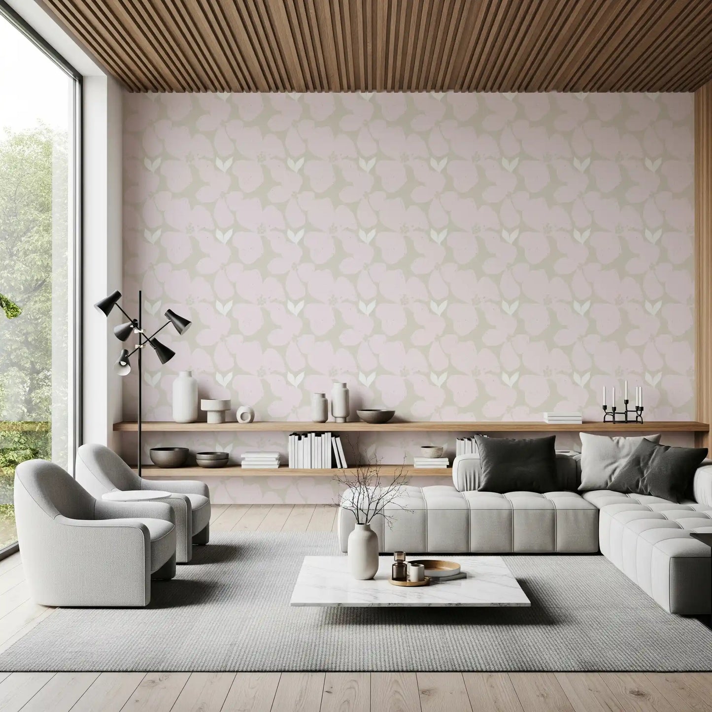 Serene Blush Blossom Floral Wallpaper Wallpaper⁠