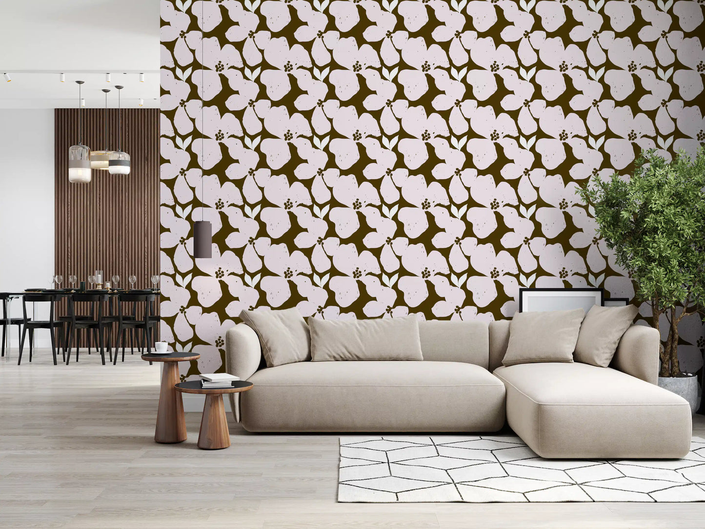 Earthy Olive and Blush Bold Floral Wallpaper Wallpaper⁠