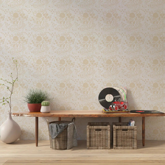 Meadow flowers spreading across a living room in botanical wallpaper GD10757