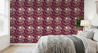 Midnight Wildflower Meadow on Red Wallpaper⁠