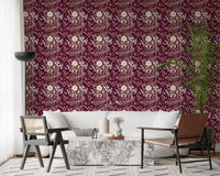 Midnight Wildflower Meadow on Red Wallpaper⁠