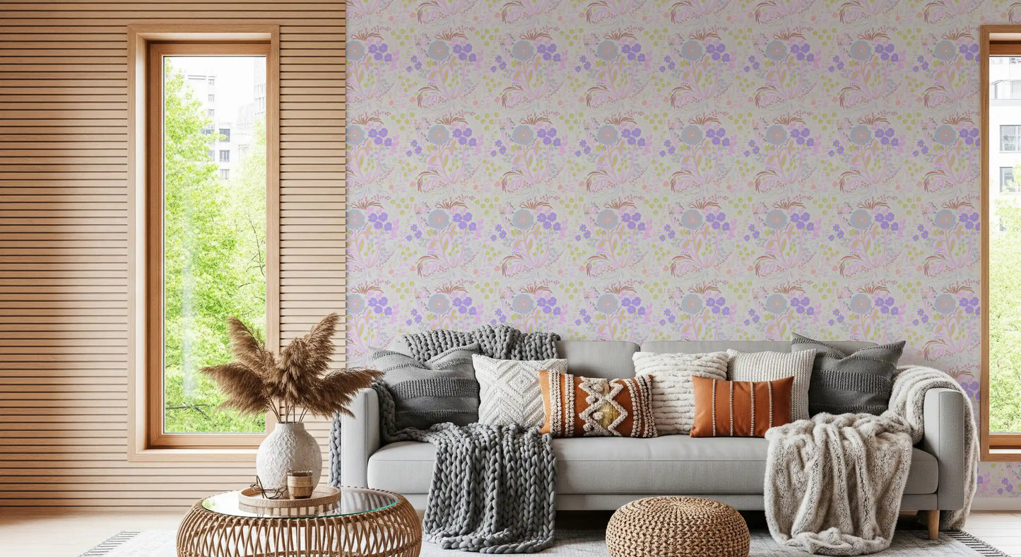 Whimsical Pastel Meadow Floral Wallpaper Wallpaper⁠