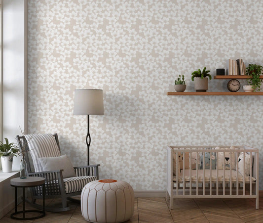 White cottagecore flowers on Taupe biege Wallpaper⁠