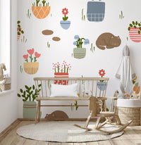 Sleeping Cats and Potted Plants Wallpaper Wall Mural