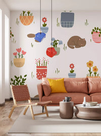 Sleeping Cats and Potted Plants Wallpaper Wall Mural