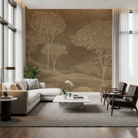 Rustic Sepia Hills Landscape Wallpaper Wall Mural