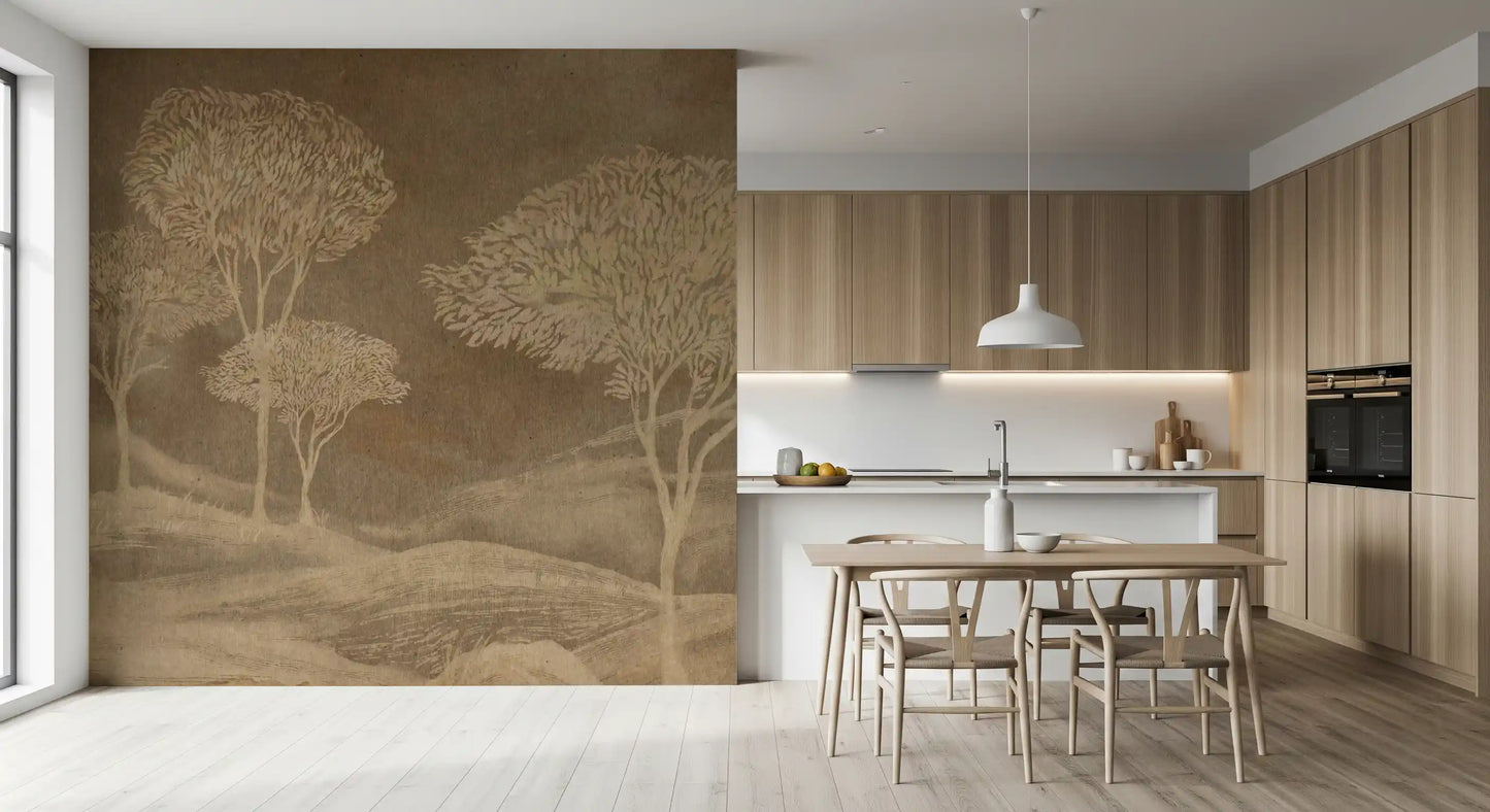 Rustic Sepia Hills Landscape Wallpaper Wall Mural