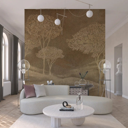 Rustic Sepia Hills Landscape Wallpaper Wall Mural