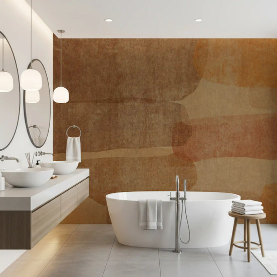 Warm terracotta abstract wall mural giving a mellow feel to a bathroom  GD10768