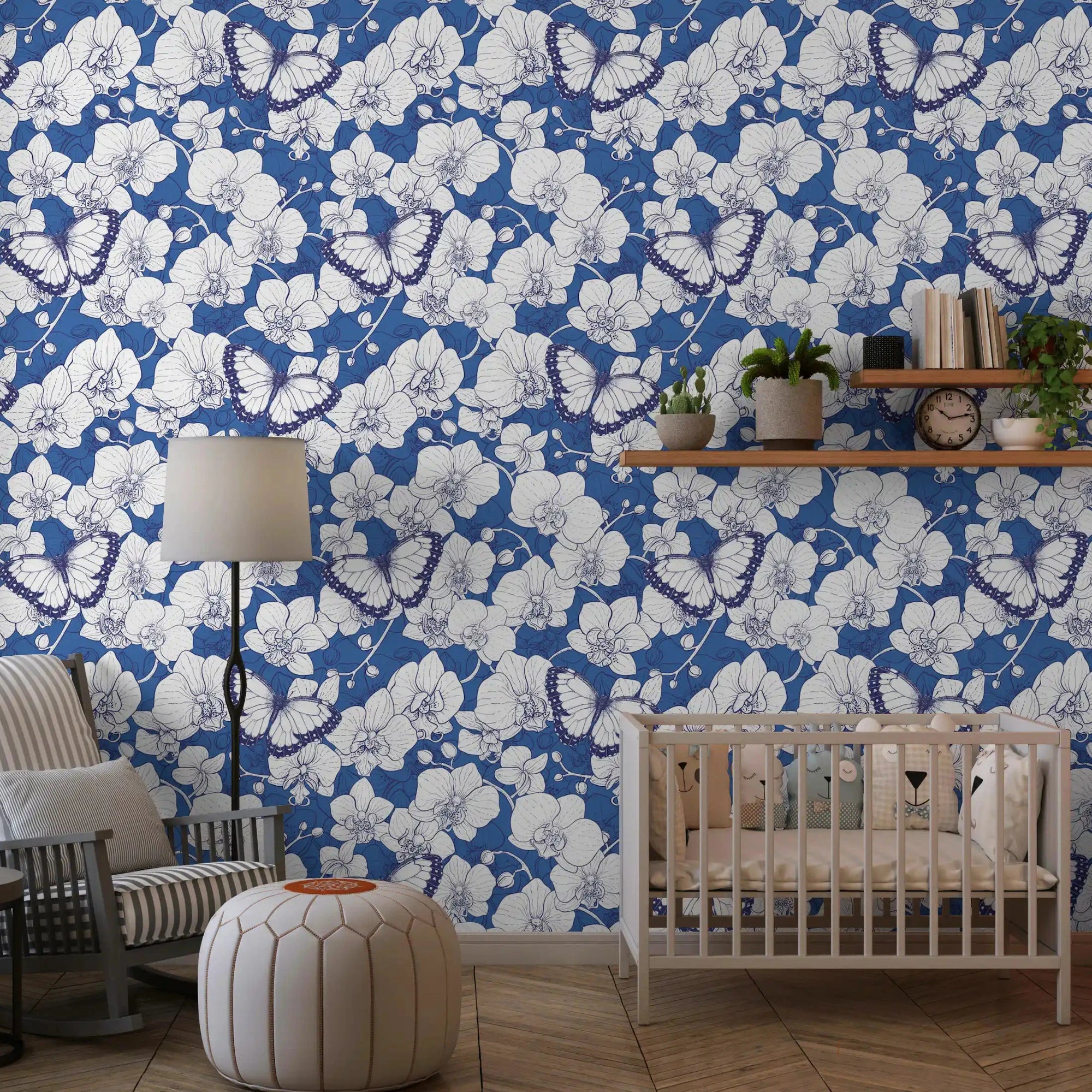 Botanical Orchid Garden wallpaper adding blue calm to a Nursery GD10771
