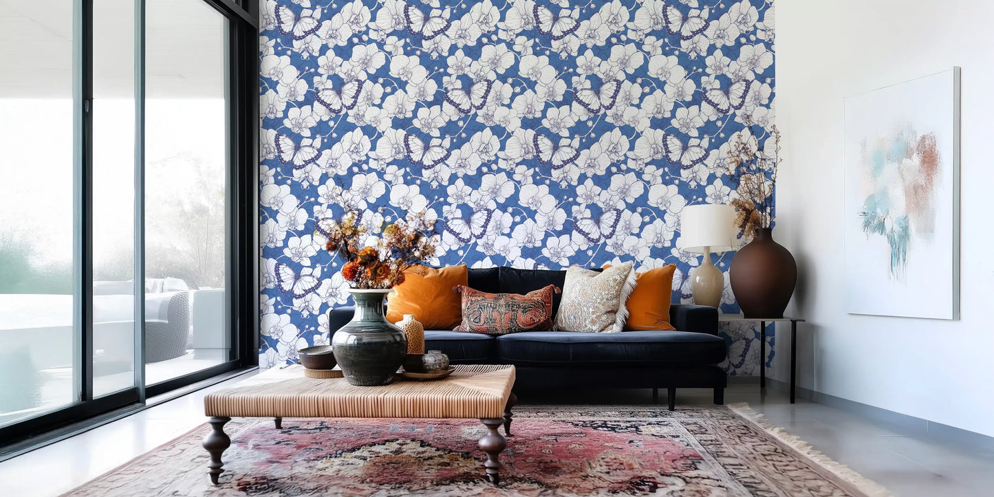 Botanical Orchid Garden with Butterflies Wallpaper⁠