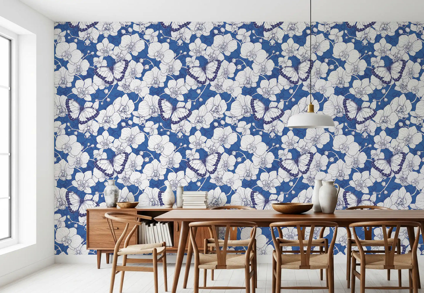 Botanical Orchid Garden with Butterflies Wallpaper⁠